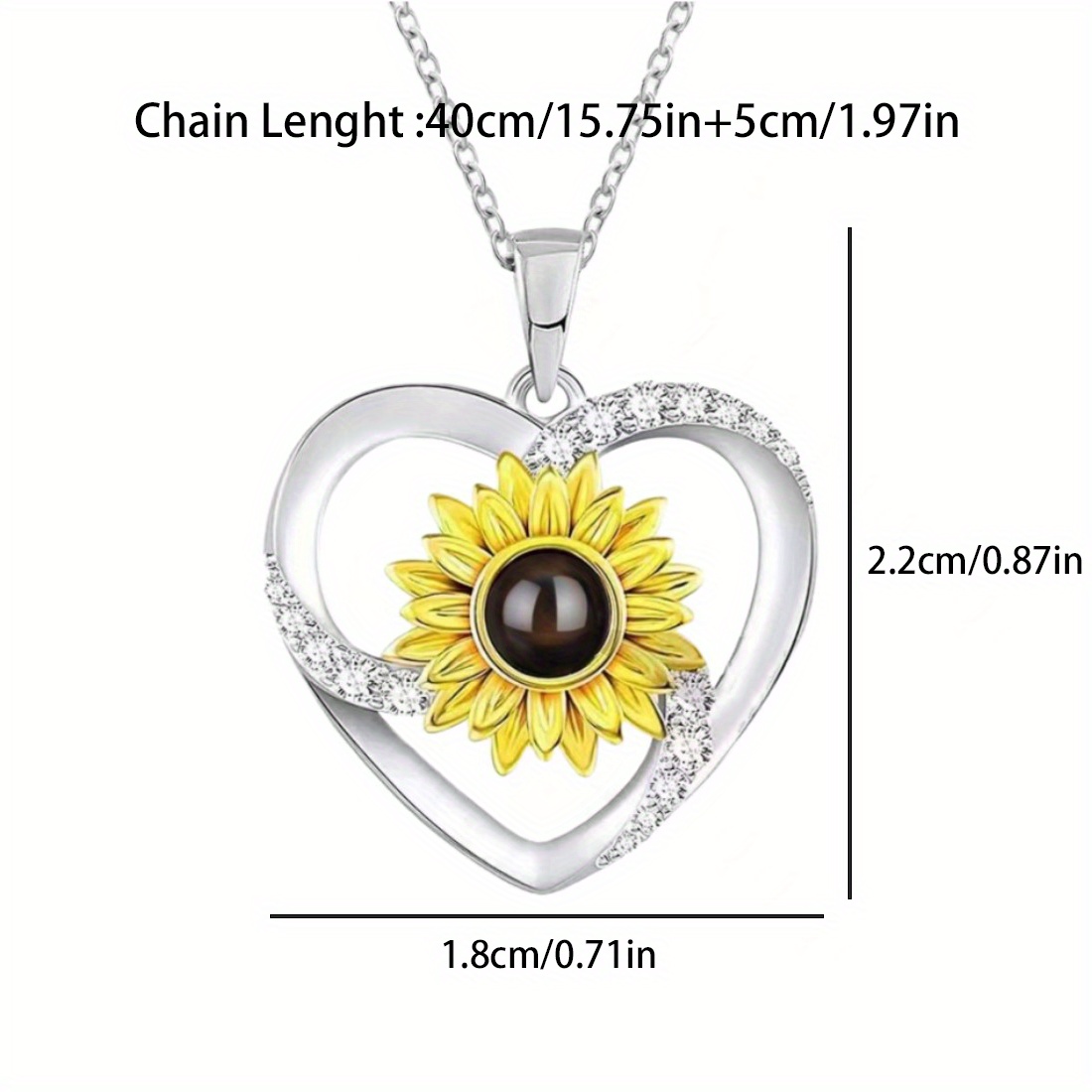 Custom Colorful Picture Projection Heart Sunflower Pendant Necklace